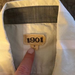 Nordstrom 1901 brands short sleeve shirt in green/cream horizontal stripes Sz M